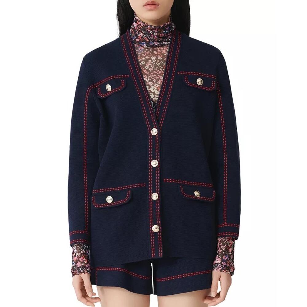 Maje Mollie Topstitched Cardigan Size 1 (Small) - image 1